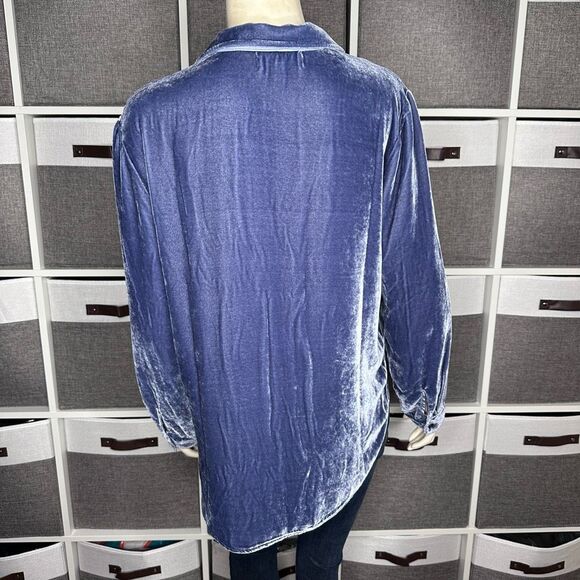 Bella Dahl Clean Long Sleeve Shirt Nordic Blue Velvet Size Small - Picture 3 of 11